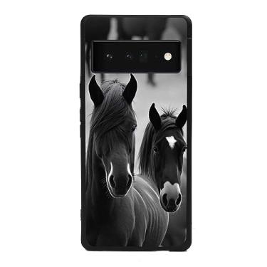 Imagem de Compatível com Google Pixel 6 Pro (2021) Capa de cavalos, preta, com estampa moderna de animais para Google Case, mulheres e homens, capa de presente antiderrapante de silicone macio para Google