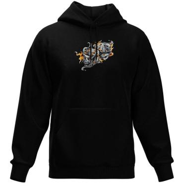 Imagem de Moletom Fechado Com Capuz Blusa de Frio Preta Estampas Variadas-Masculino