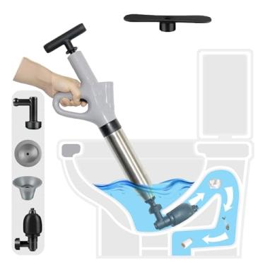 Imagem de YuuKai Desentupidor de vaso sanitário com barômetro em tempo real, ferramenta de remoção de entupimento de dreno de aço inoxidável, pistola de drenagem de alta pressão para pias, banheiros, banheiro,