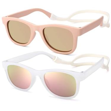 Imagem de LIU·WEN Óculos de sol polarizados para bebês com alça de silicone – Flexível para bebês recém-nascidos e crianças de 0 a 18 meses, B6 Baby Girl rosa/rosa + geleia branco/rosa, Medium