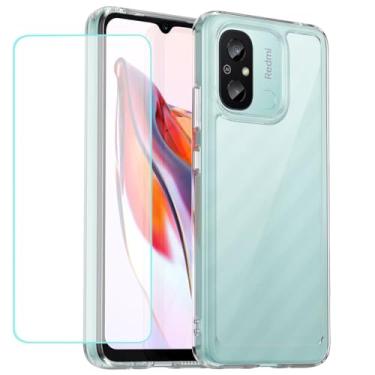 Imagem de Wanyuexes Capa para Redmi 12C Capa/Poco C55/Redmi 11A Capa com protetor de tela de vidro temperado, antiamarelamento, parte traseira rígida transparente e capa protetora de TPU macio para telefone