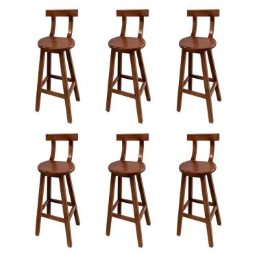 Imagem de Kit 6 Bancos Altos Bistrô de Madeira com Encosto Girafa Ideal para Bar e Restaurante Imbuia