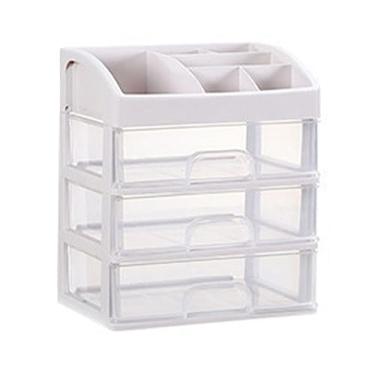 Imagem de Organizador de Mesa, Organizador de Mesa de Plástico Transparente Com 3 Gavetas, Organizador de Maquiagem Com Fivela Fixa Branca para Artigos de Papelaria de Escritório, Organizador de Maquiagem