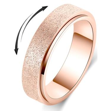 Imagem de Anel de ansiedade de aço inoxidável de titânio para mulheres e homens, anel fidget spinner, tamanho 6-12, largura 6 mm, 5 cores: ouro rosa, arco-íris, prata, preto-azul, 7, Metal, Sem pedra preciosa