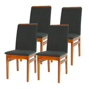 Imagem de Kit 4 Cadeiras De Jantar Cozinha Estofada Tecido Linho Base Madeira Eu