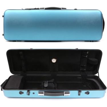 Imagem de Estojo para violino 4/4 Tamanho completo Casca dura de fibra de carbono de alta resistência Alças duráveis ​​Armazenamento interno com alças de mochila Bolsa para partituras musicais, azul,