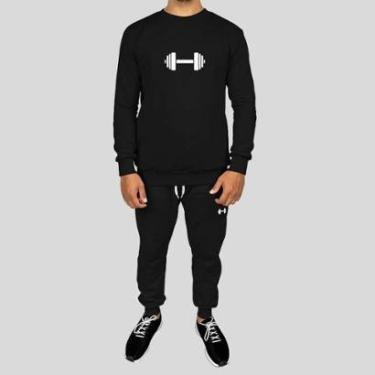 Imagem de Conjunto Calça e Blusa Moletom Careca Sem Capuz Algodão Estampado Peso Academia-Masculino