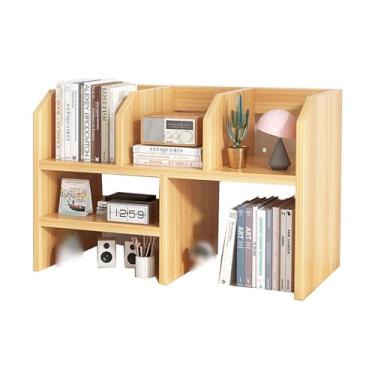 Imagem de Prateleira de mesa independente de madeira pequena para livros, organizadores e acessórios, suporte de exibição de armazenamento, decoração de dormitório de escritório para presente