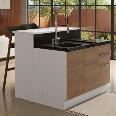 Imagem de Ilha De Cozinha Com Bancada E Balcão 120 Cm Branco/rustic Stella Madesa Branco/rustic