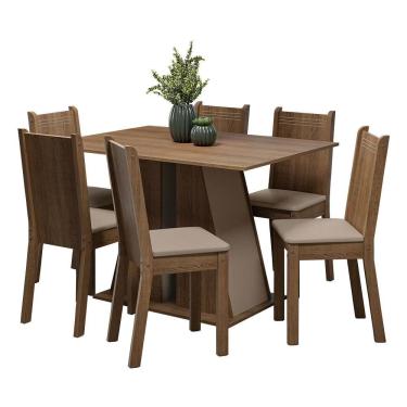 Imagem de Conjunto de Jantar Sharon 6 Lugares Tampo em MDP com Cadeiras Estofadas em Couro Sintét...