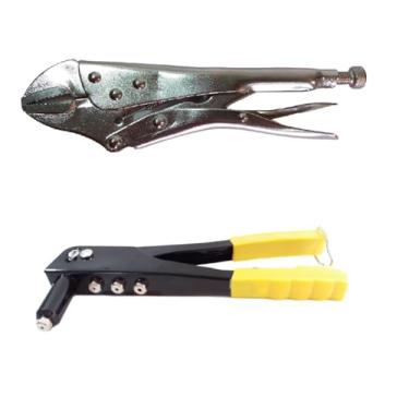 Imagem de Kit Rebitadeira 9.5 Pol 4 Bicos E Alicate De Pressão Curva