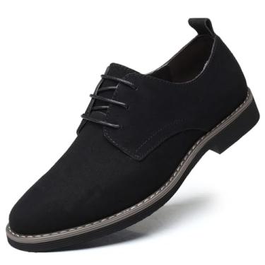 Imagem de Sapato social masculino de camurça com cadarço Oxford clássico com ponta de asa, casual, luxo, trabalho, escritório, Derby, Preto, 39