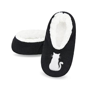 Imagem de Keyela Pantufas femininas para uso interno - Chinelos femininos felpudos com animais fofos e femininos, Gato branco, 5-7.5