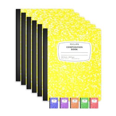Imagem de E-CLIPS USA Cadernos de composição, (pacote com 6), caderno de composição pautada ampla, caderno de composição de mármore, 100 folhas, 200 páginas (6, amarelo)