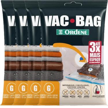 Imagem de 4 Sacos a Vácuo para Roupas Vac Bag Grande 55x90cm cada Ordene Impermeável