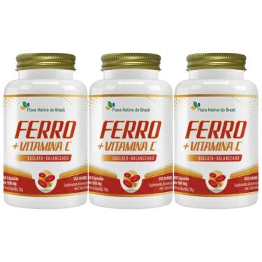 Imagem de Kit 3x Ferro + Vitamina C 60 Capsulas 500mg Flora Nativa-Unissex