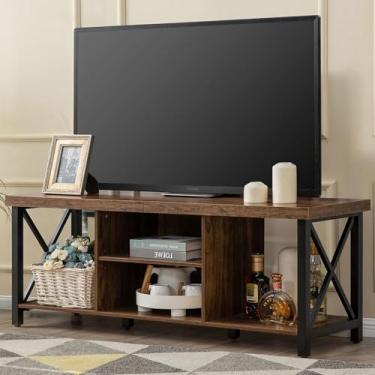 Imagem de GAZHOME Suporte de TV para TV de até 65 polegadas, armário de TV com armazenamento aberto, unidade de console de TV com prateleiras para sala de estar, sala de entretenimento, marrom rústico