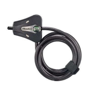 Imagem de Master Lock Cadeado de bicicleta Python preto com chave, trava de cabo de metal ajustável tem um revestimento de vinil resistente ao clima para equipamentos ao ar livre, bicicletas, câmeras de trilha,