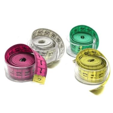 Imagem de Kit 05 Fita Métrica 150cm Costura Corporal Medidas + Pote Acrílico TM-POTE