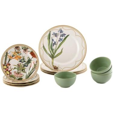 Imagem de Aparelho de Jantar 12 Peças Alleanza Cerâmica Branco e Verde Água Redo