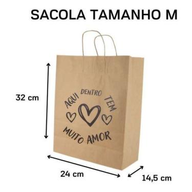 Imagem de Sacola Kraft Personalizada Coração M 50 Unidades - MLBPEL