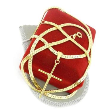 Imagem de Corrente Masculina 80cm 3mm Cruz Folheada Ouro 18k CR234 - WNBIJOUTERI