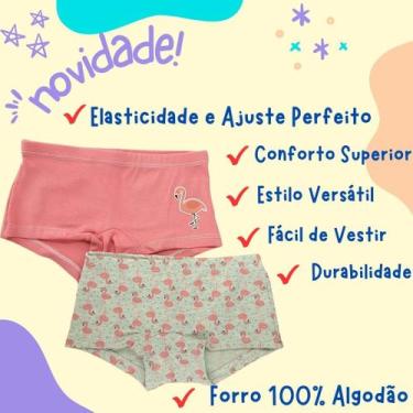 Imagem de calcinha menina mocinha boxer algodão Kit 8 Unidades Super Conforto - 