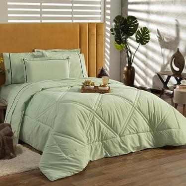 Imagem de Kit Edredom Cobertor KING 03 Peças Liso Milano Dupla Face com Fronhas - Percal Algodão 200 Fios Toque Macio Cheio Grosso (Verde)