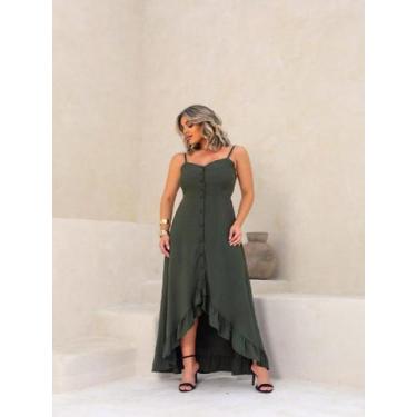 Imagem de Vestido longo mulet. curto na frente botão. babado. alcinha. - LALOKA,