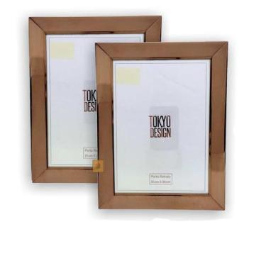 Imagem de Kit 2 Porta Retrato Metalizado Luxo 15x20 Moldura de Fotos - Tokio Des