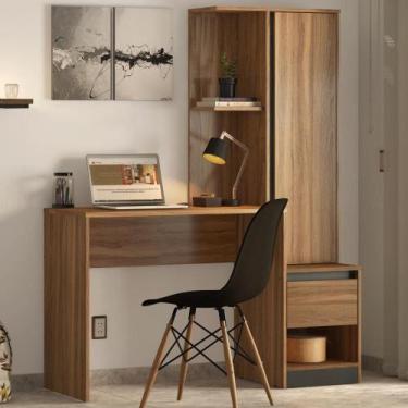 Imagem de Bancada Office com Estante Walker Amendola Grafito - Mais de Casa