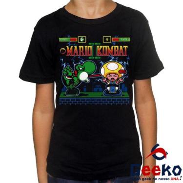 Imagem de Camiseta Infantil Mario Kombat 100% Algodão Super Mario Bros Mortal Ko