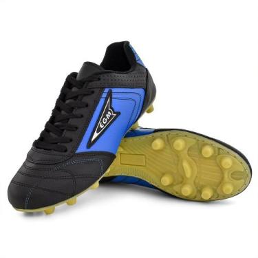 Imagem de Chuteira trava fixa-society-soccer couro soft EGM 557B, Azul, 42