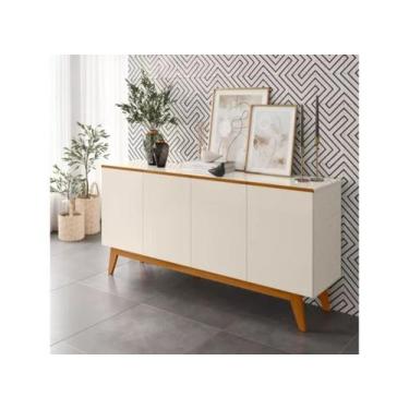 Imagem de Aparador Armário Buffet Ares Lux 4 Portas C/ Base Em Madeira Off White