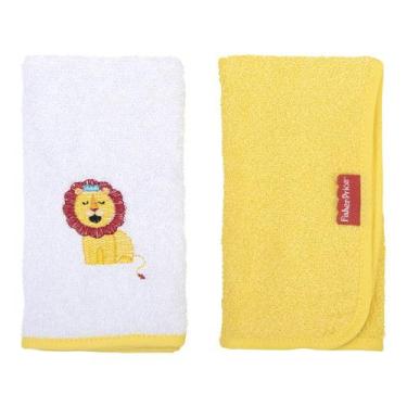 Imagem de Kit 2 toalhas de boca bordada leão para bebê amarelo - Era Uma Vez