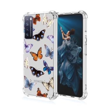 Imagem de RRXSYXL Capa para celular Huawei NOVA 7 com estampa floral transparente e borboletas, proteção à prova de choque, capa de TPU macio para Huawei NOVA 7 (borboletas coloridas)