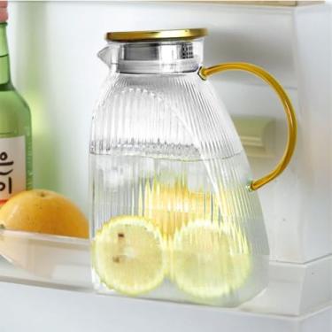 Imagem de Jarra de vidro com tampa dourada de aço inoxidável – Jarro de água ideal para porta de geladeira de 1,5 l para bebidas quentes ou frias, chá gelado, suco, leite, café, limonada