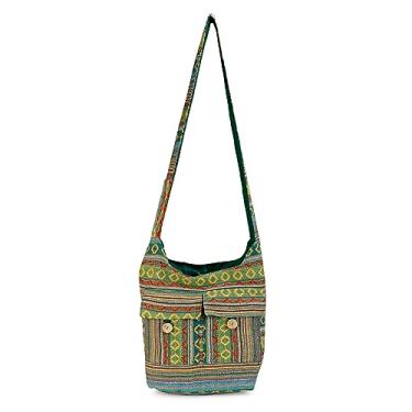 Imagem de LONGING TO BUY Bolsa tiracolo de algodão Hobo Sling Bag Handmade Messenger Bolsas de ombro para mulheres e meninas, Verde - Multi