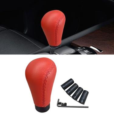 Imagem de KITUREK 5 botões de câmbio de velocidade, botão de câmbio de transmissão manual, alavanca de engrenagem de couro, acessórios universais de carro para a maioria dos veículos manuais (vermelho)