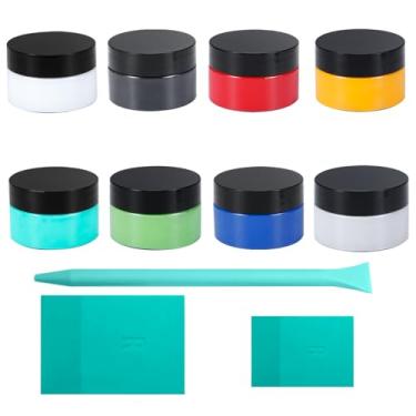 Imagem de BOOLOOEN Conjunto de 8 cores de pasta de giz e 3 rodos de giz, kit iniciante de pasta de estêncil autoadesivo reutilizável de tela de seda para casa, pintura de quadro-negro, 50 g/estanho