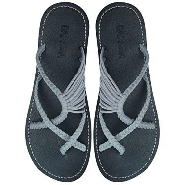 Imagem de Capana Sandálias rasteiras femininas de tecido - sandálias trançadas com tiras, sandálias de praia para mulheres verão elegante, sandálias boêmia de corda, sapatos femininos casuais de primavera,