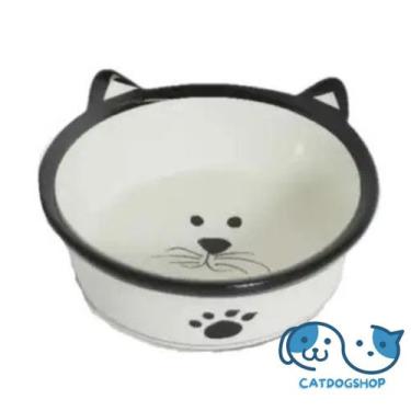 Imagem de Comedouro Porcelana Carinha de Gato Preto 350ml - The Pets Brasil