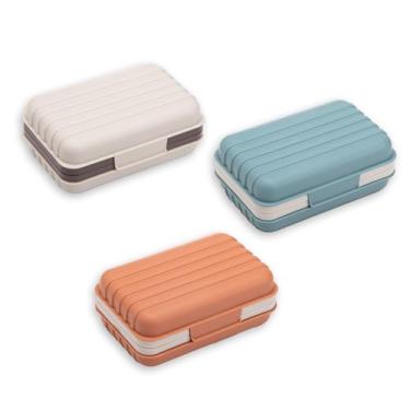 Imagem de 3 recipientes de sabão de viagem, saboneteira XJMWXHFC com tampa, estojo portátil de sabão de viagem, suporte de barra de sabão de drenagem para viajar, acampar, ao ar livre, academia, banheiro,