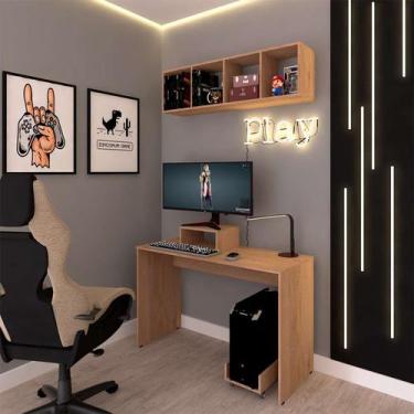 Imagem de Escrivaninha com Nicho e 2 Suportes Buzy Carvalho Mel - Bramov