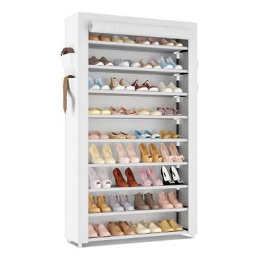 Imagem de Sapateira com capa LANTEFUL, com 10 prateleiras, grande capacidade de armazenamento, espaço para 40 pares, organizador vertical de sapatos para closet, hall de entrada, quarto, branca