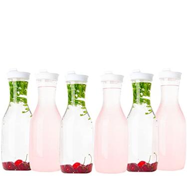 Imagem de Jarra de plástico transparente com tampa branca flip top 1,5 g Jarra de bebida resistente para suco ou café gelado, ótimo para restaurantes de bar Mimosa ou escolas, pacote com 6