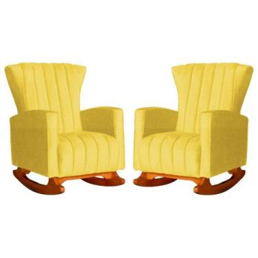 Imagem de Kit 2 Poltrona Decorativa Melinda Balanço Suede Amarelo - FM - Fina Mo