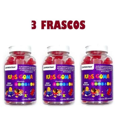 Imagem de Vitaminas em Goma Infantil (A, B9, B12, C, D, E, Zn) 90 gomas (3 Frasc