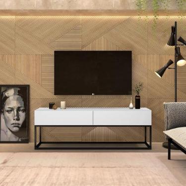 Imagem de rack branca com 2 gavetas com pes de ferro na cor Preto - LCN Moveis