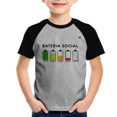Imagem de Camiseta Raglan Infantil Bateria Social - Foca na Moda, Cinza, Preto, 